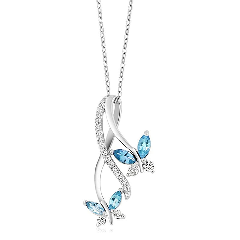 Thumbnail: Huitan Chic Blue Butterfly Necklace for Women Wedding Anniversary Party Temperam