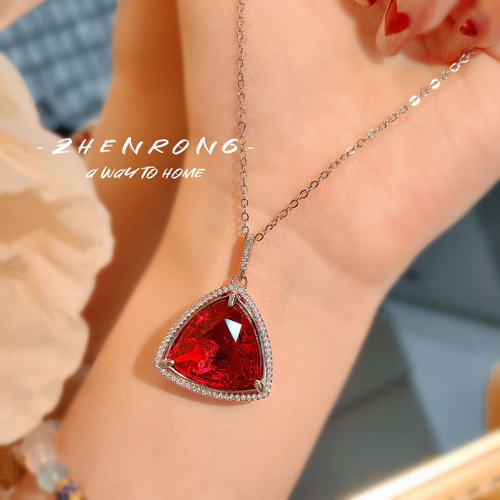 Thumbnail: Foydjew Luxury Triangle Design Red Corundum/Blue Cobalt Spinel Pendant Necklaces