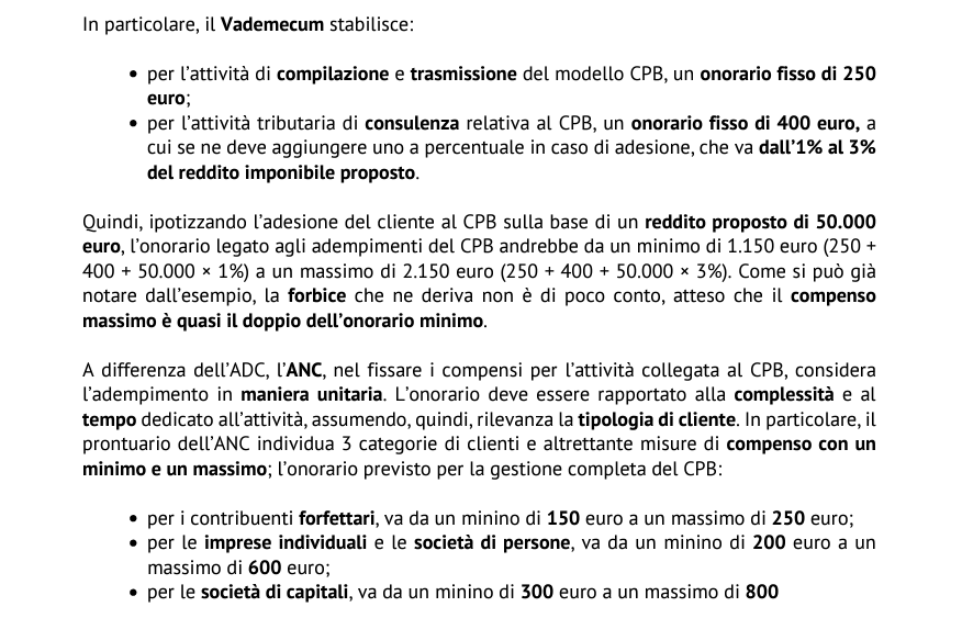 Tariffario Commercialisti Concordato Preventivo Biennale