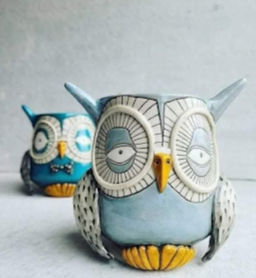 Clay Hand Built Owl Pot August 15th 12 pm