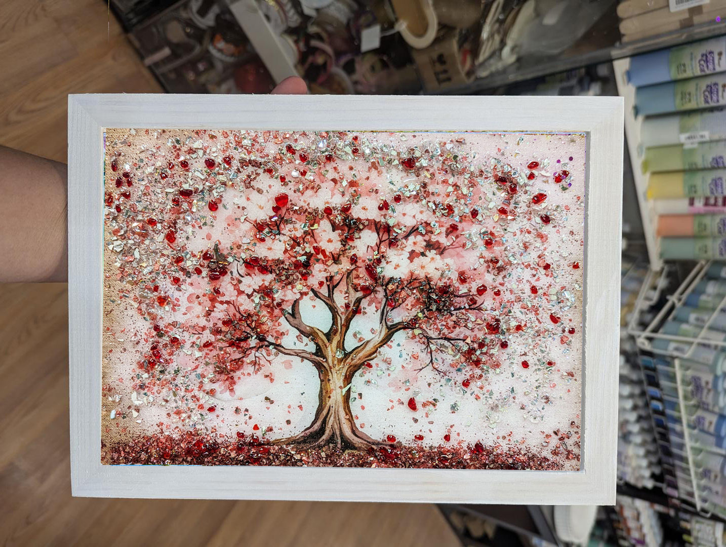 DIY Crushed Glass Panel Cherry Blossom Tree