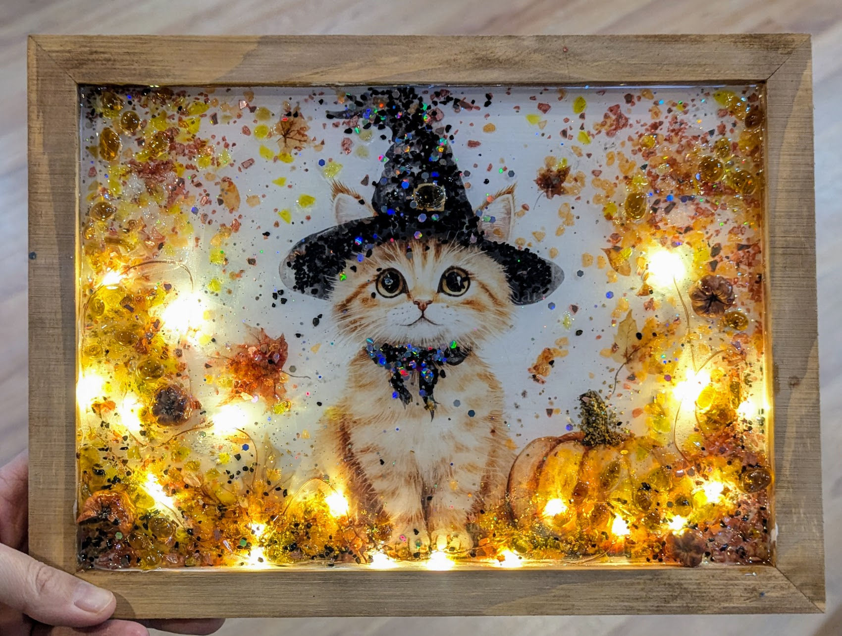 LIGHT UP DIY Crushed Glass Panel Halloween Witchy Cat