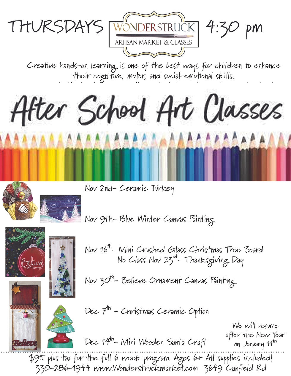 After School Arts Program Begins Nov 2nd 4:30 pm  