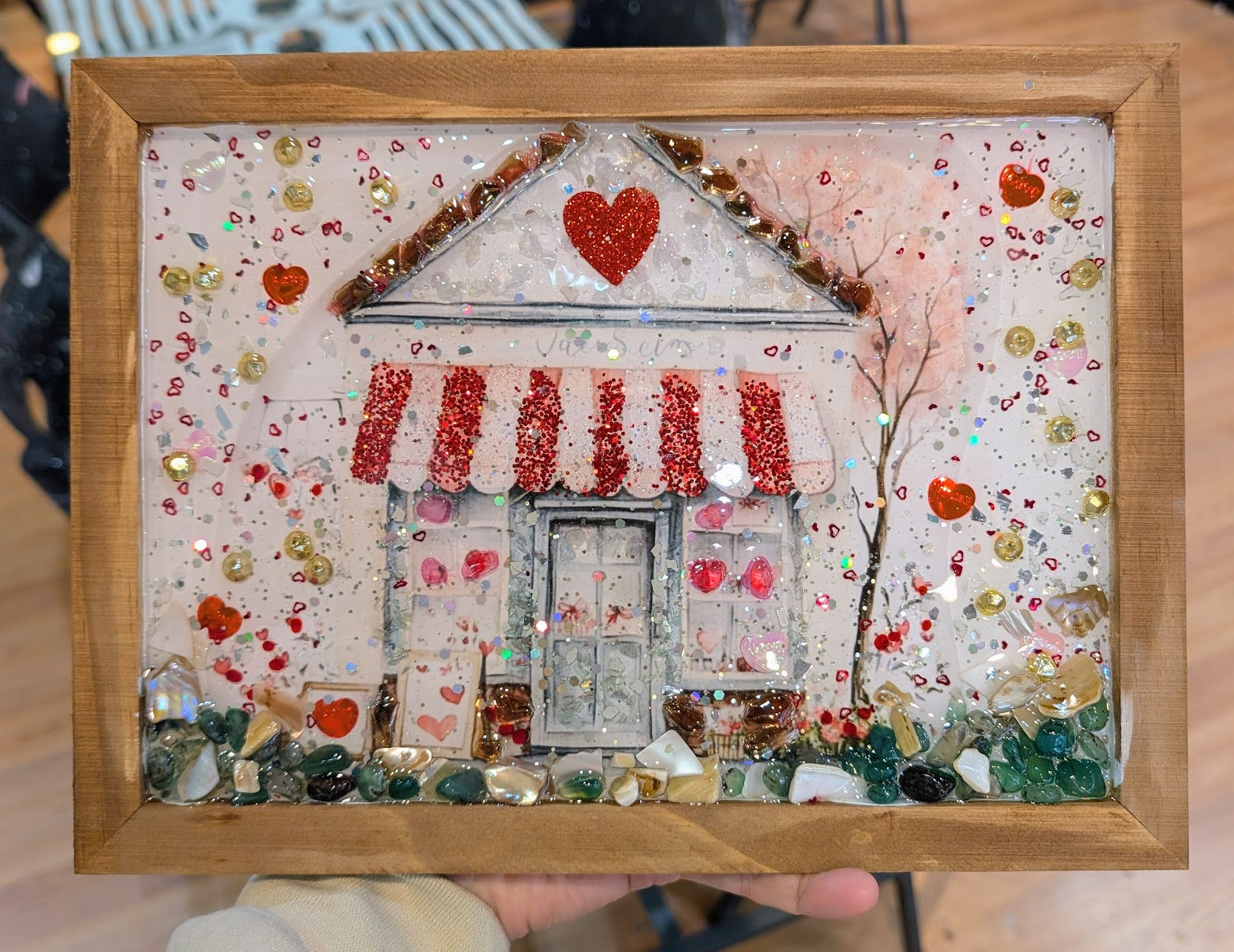 DIY Crushed Glass Panel Valentine Cafe