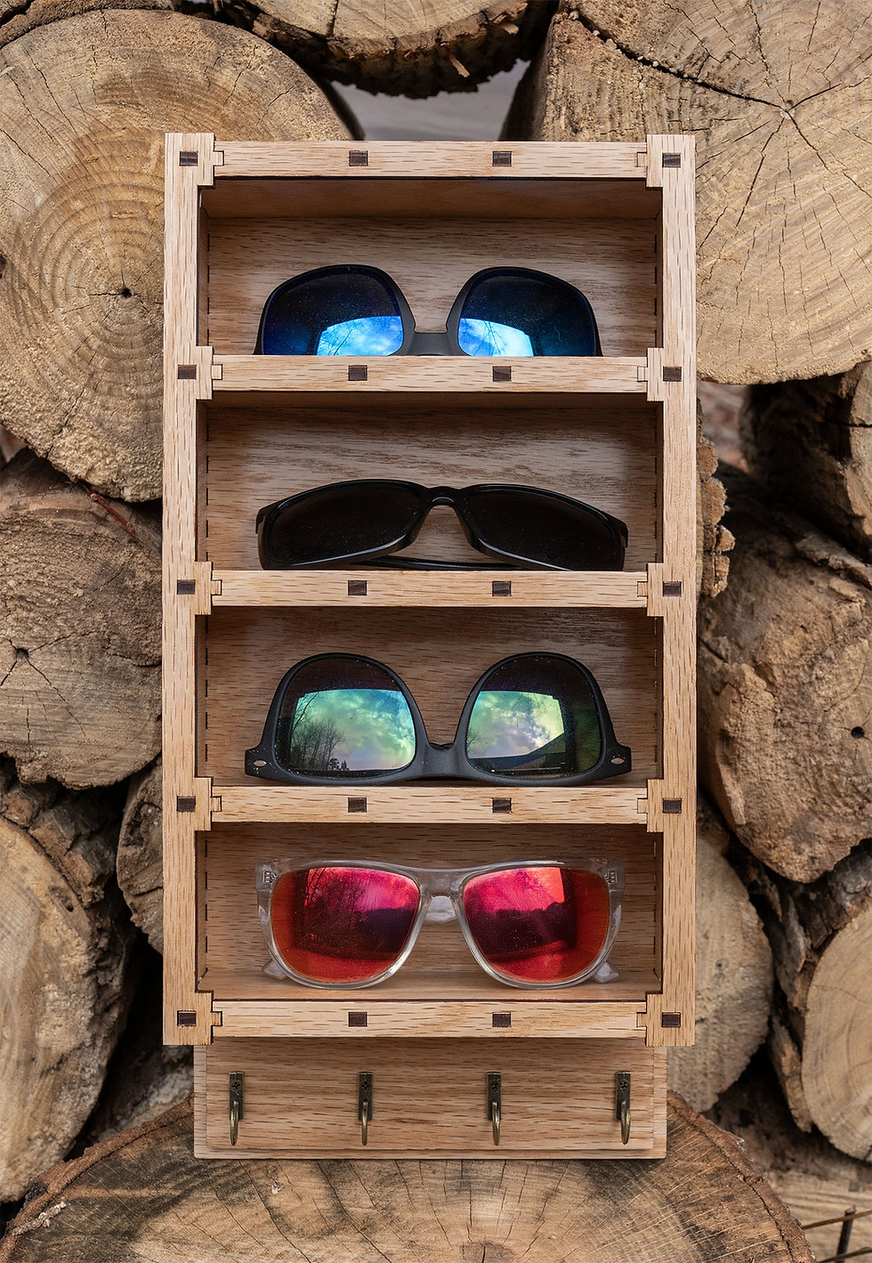 Thumbnail: 4 Pack Sunglass and Eyeglass Shelf with Key Hooks