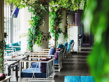Floral interior in modern cafe restauran