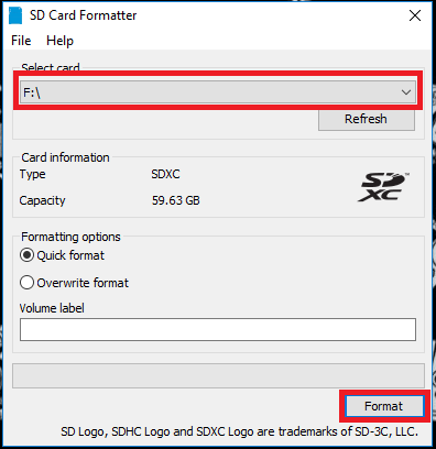 SC Card Formatter - Step 1
