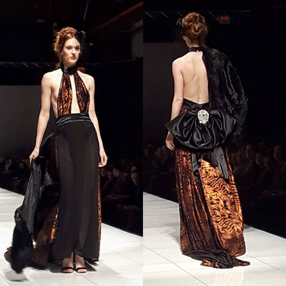 Venturini Couture dresses in black and gold on the Runway at FashioNXT