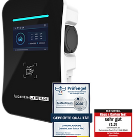 DaheimLader Touch PRO – Estación de carga con contador MID y sello de prueba Prüfengel y Haus & Garten.