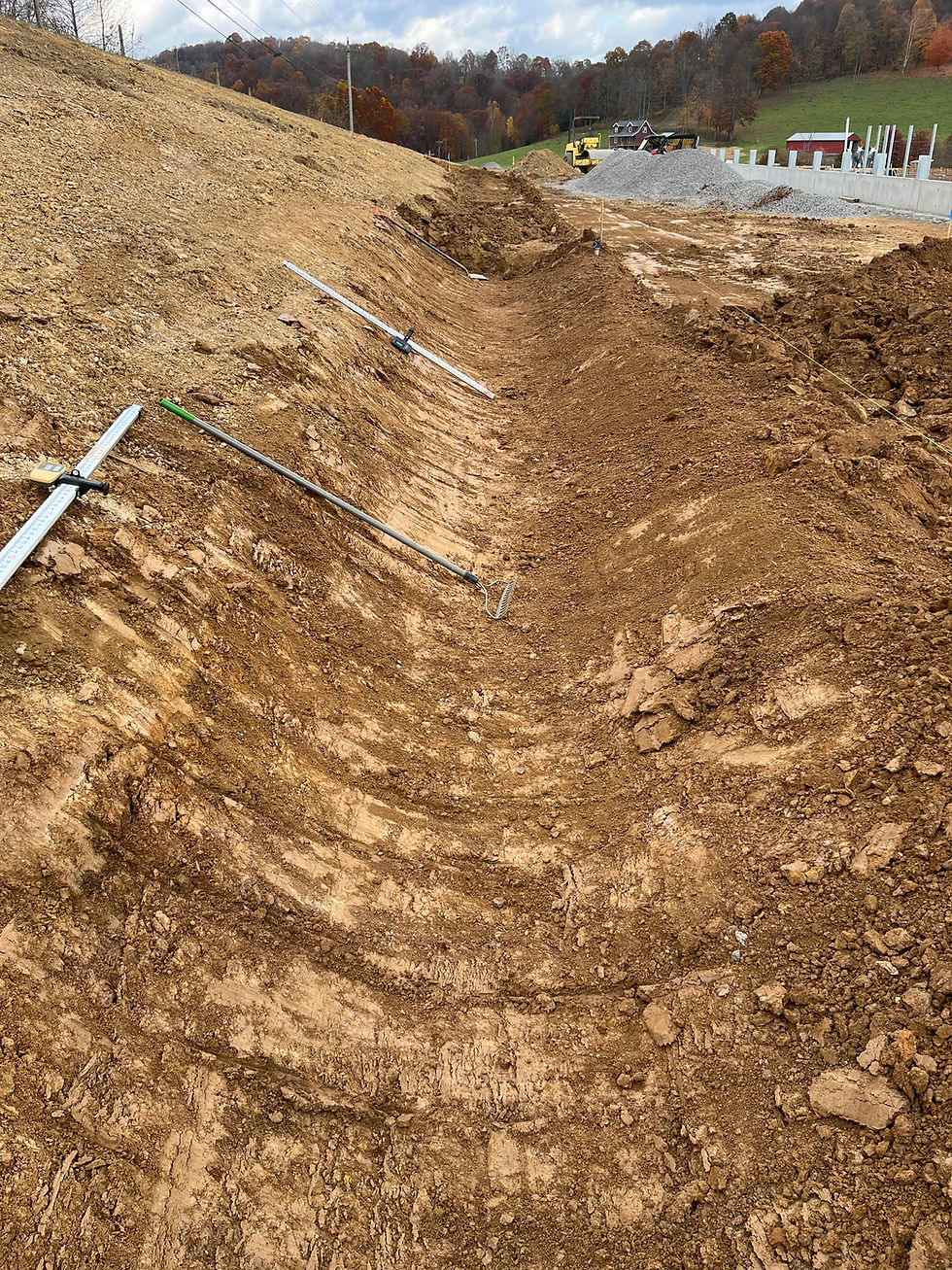 Dual sloped swale installed
