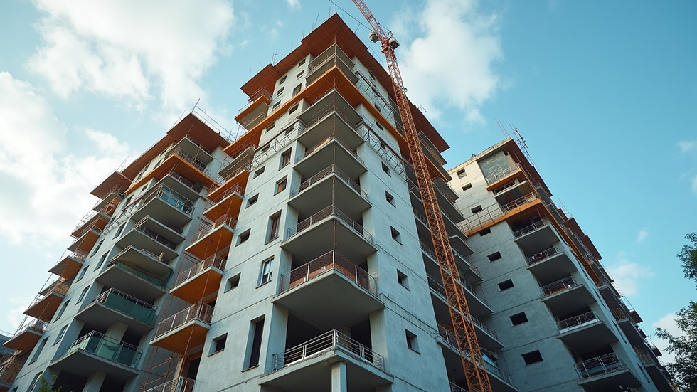 Eye-level view of a modern residential building under construction