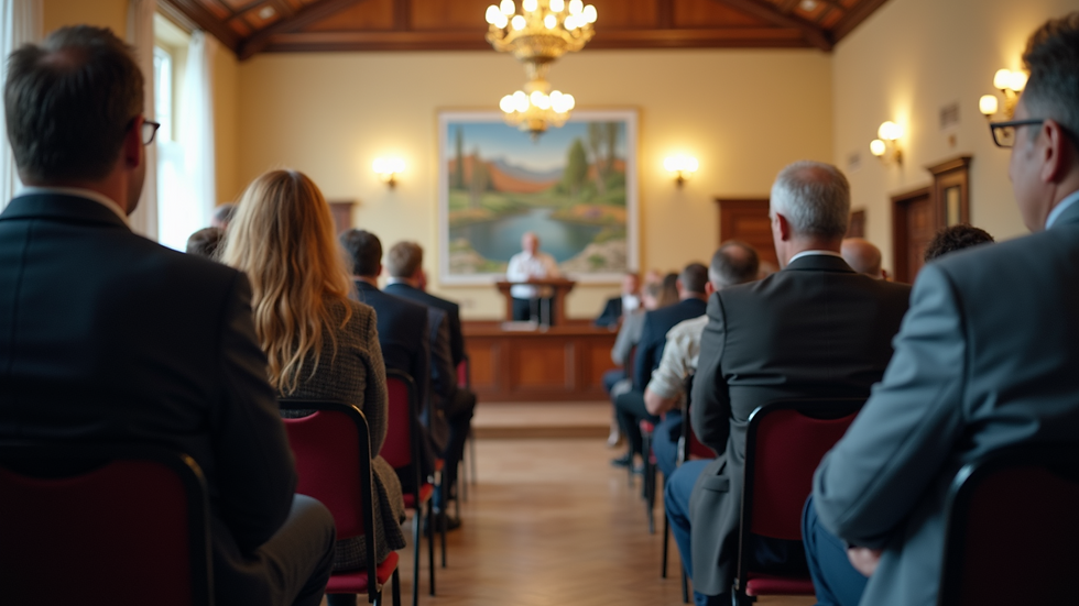 Eye-level view of a community meeting in a local town hall