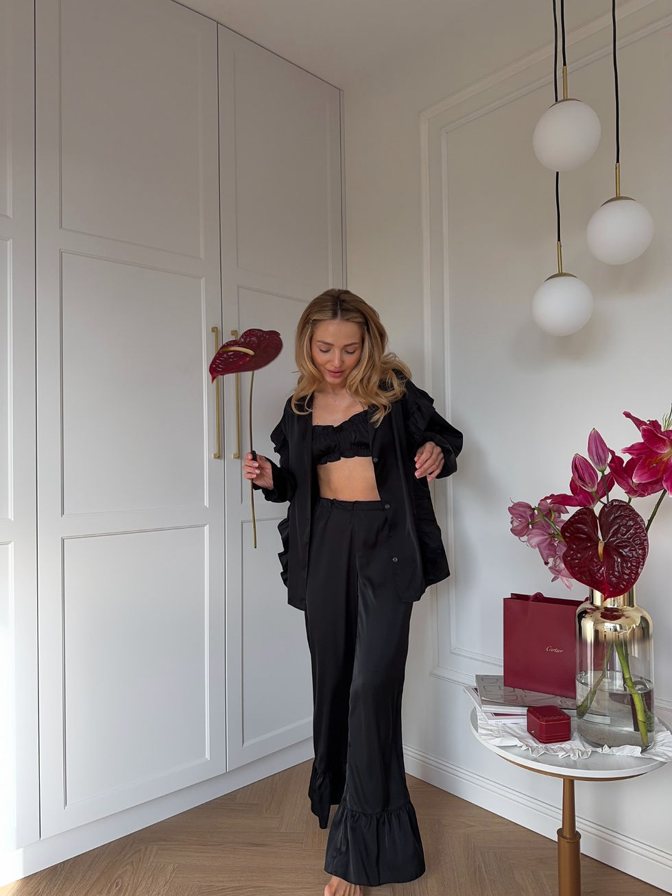 Прев'ю: Піжама "Lovie" чорна набір трійка з штанами