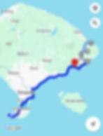 Route map from Uluwatu to Amed Bali