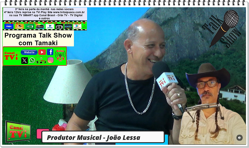 Canal TVi, programa Talk show com Tamaki entrevistando o produtor musical João Lessa.