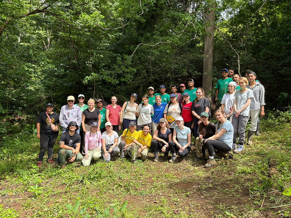 Un grupo de voluntarios, miembros de Future Sense Foundation UK, después de un día de plantación.