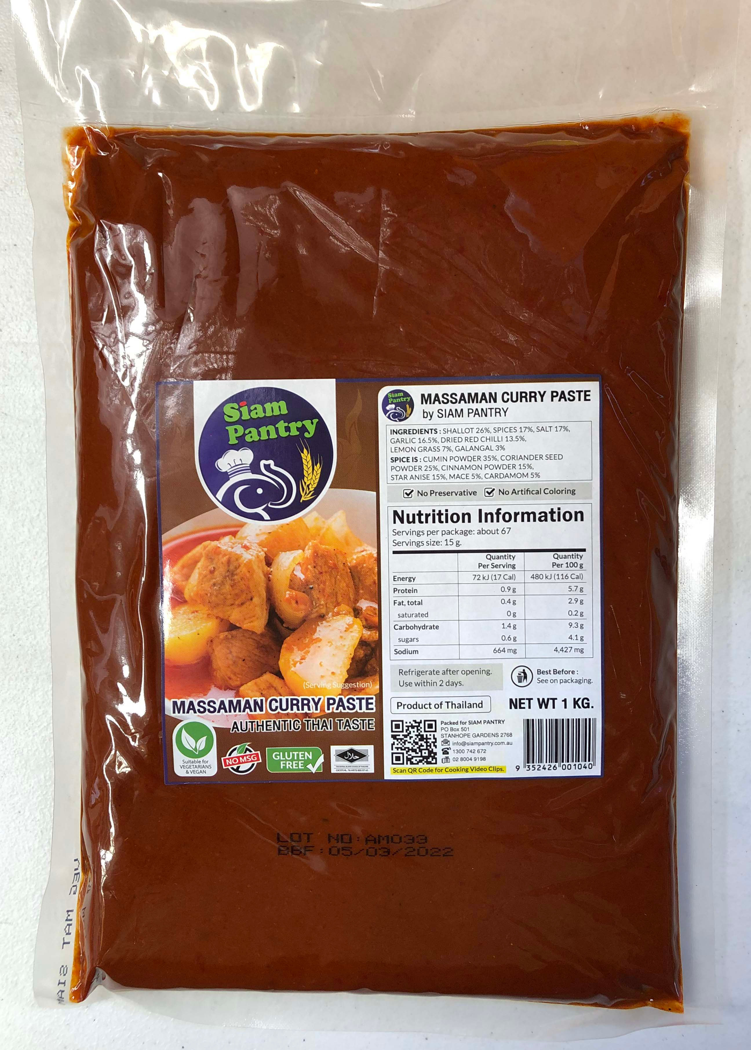 Vegetarian Massaman Curry Paste 1 kg (Gluten Free and Vegan)