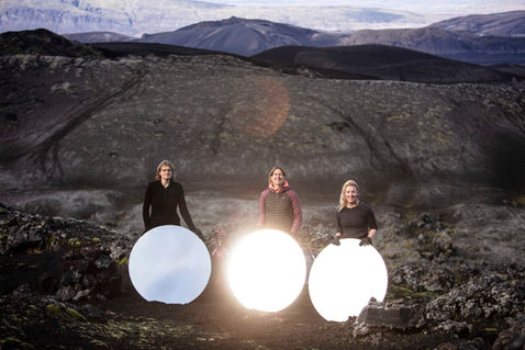 Participants with MeteoriteGongs before the fire ceremony on Hekla volcano during the Creation Roadtrip Iceland with Pauline Fabry.