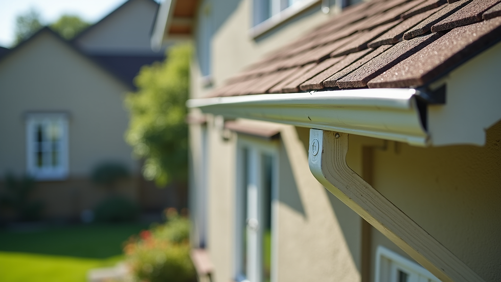 Eye-level view of a well-maintained house exterior with clean gutters