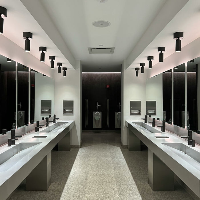 Clean and disinfected office restroom maintained by Bayside Commercial Cleaning, Rochester, New York.