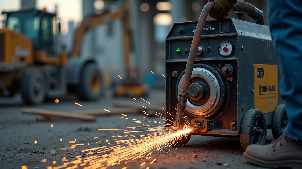 Close-up view of portable welding machine on a construction site