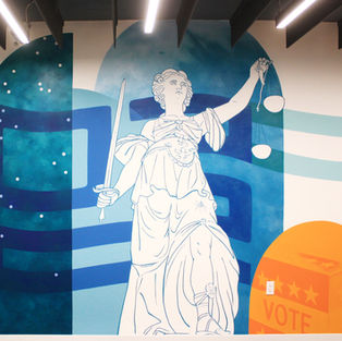 Modern interior office mural for the Democratic Association of Attorney's General in Washington, DC. Abstract, colorful mural by Red Swan