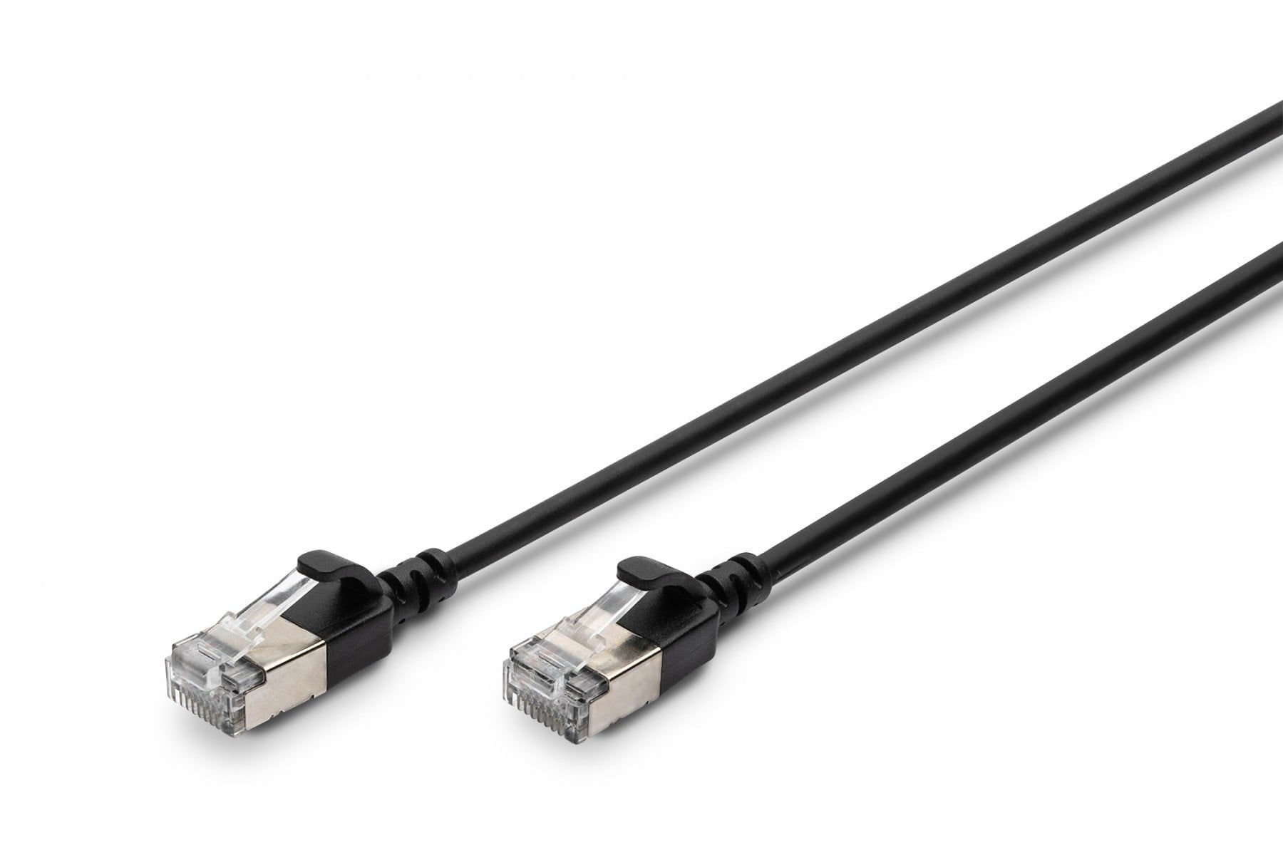 Slim RJ45-RJ45 patch cord, Cat. 6A, F/FTP, AWG 32/7, LSOH, 0.5 m, black