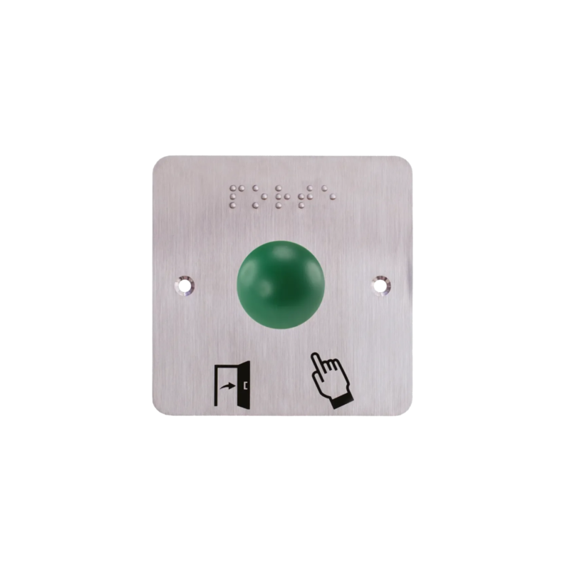 Plaque large en inox avec bouton poussoir vert et braille
