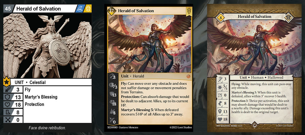 The Herald of Salvation's cost on the top left changed during development.