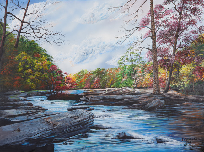 Sweetwater Creek painting, in Atlanta, Georgia, painted by Bahamian Artist & Painter, Brian N. Wilson in 2024