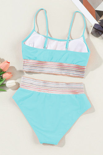 Thumbnail: Sky Blue Striped Patchwork Bikini