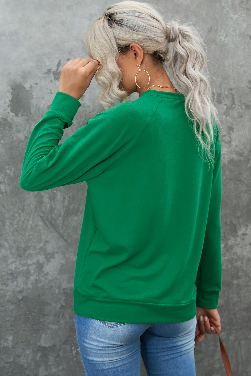 Thumbnail: Green Lucky Clover Print Raglan Sleeve Sweatshirt
