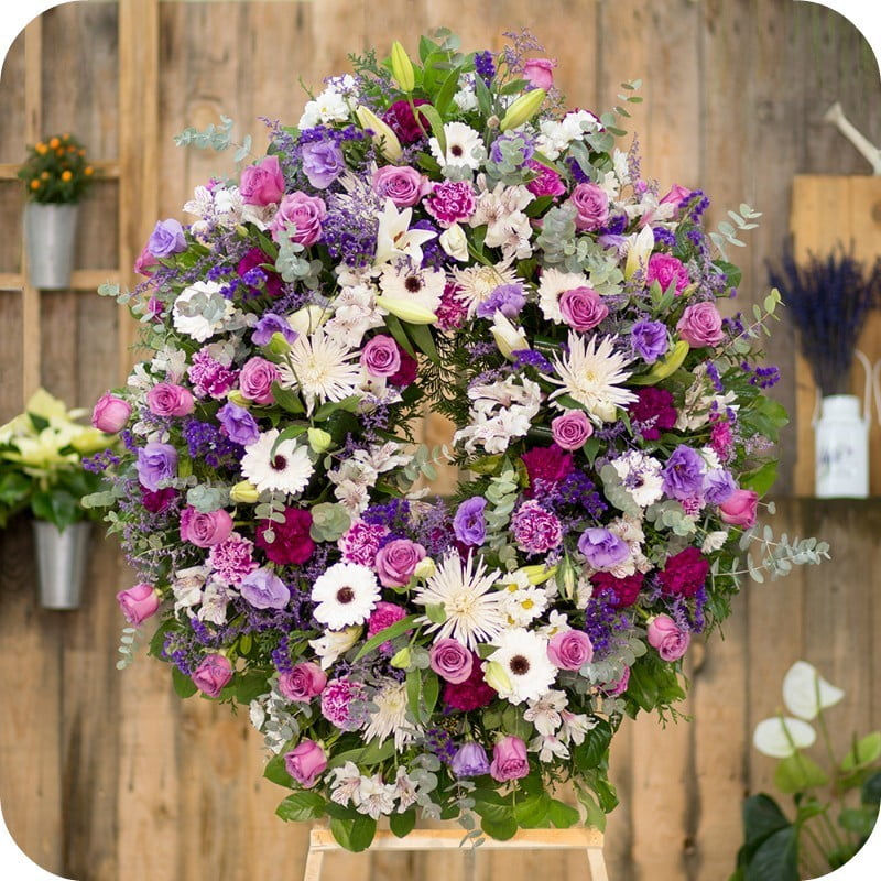Corona Funeraria en Tonos Malva y Lavanda