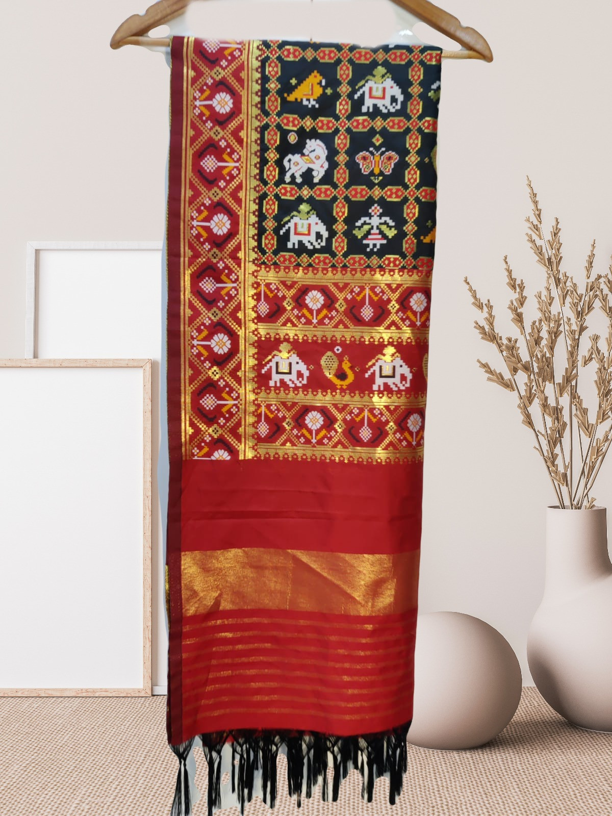 Soft silk Black dupatta with patola design