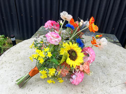 Faux flower wedding bouquet from Vanilla Teas Newcastle Upon Tyne sunflower and bright colours