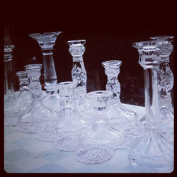 Vintage Pressed Glass Candle Stick hire wedding table centres