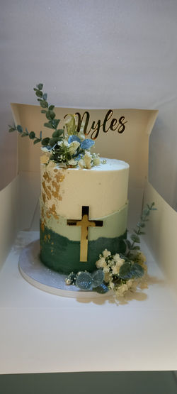 Dark green Christening cake Vanilla Teas Custom cakes Newcastle Upon Tyne