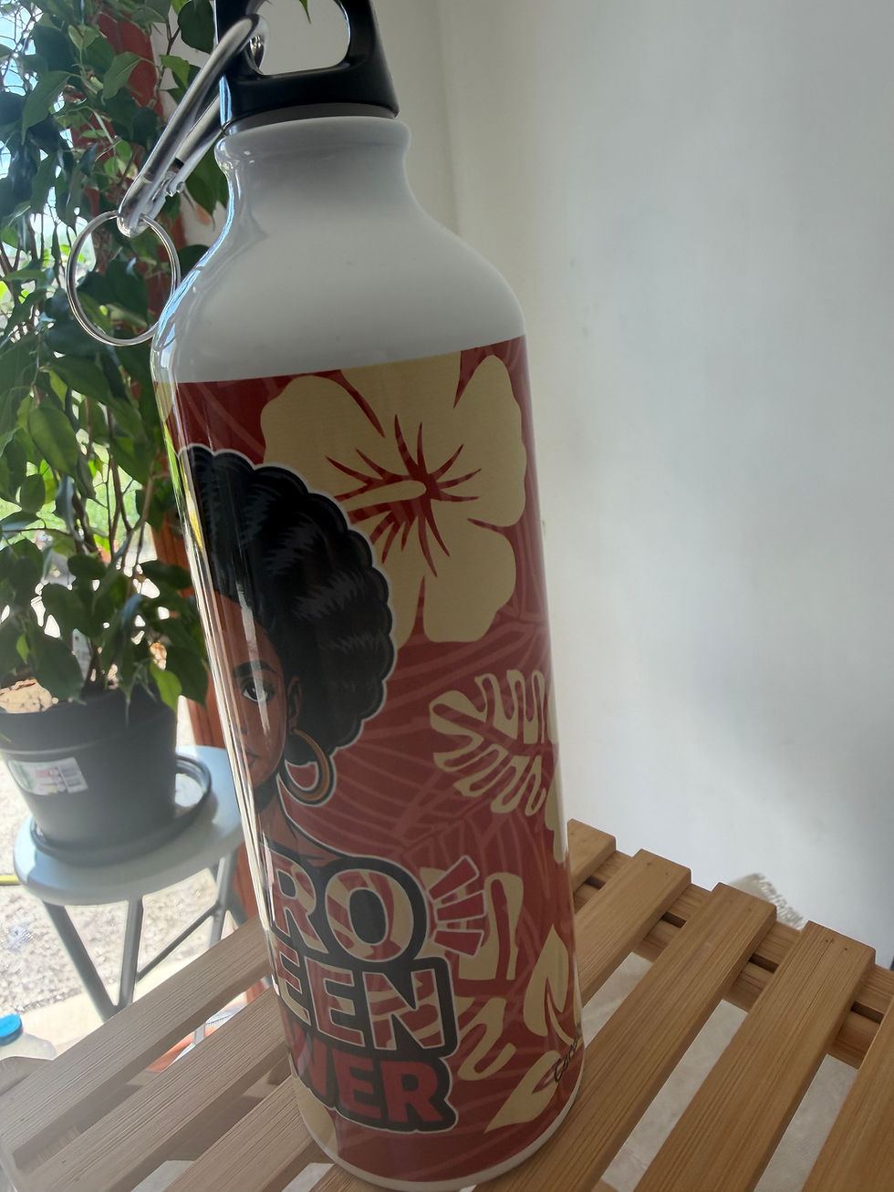 Miniature : Gourde aluminium artisanale - Femme Afro - Design afro