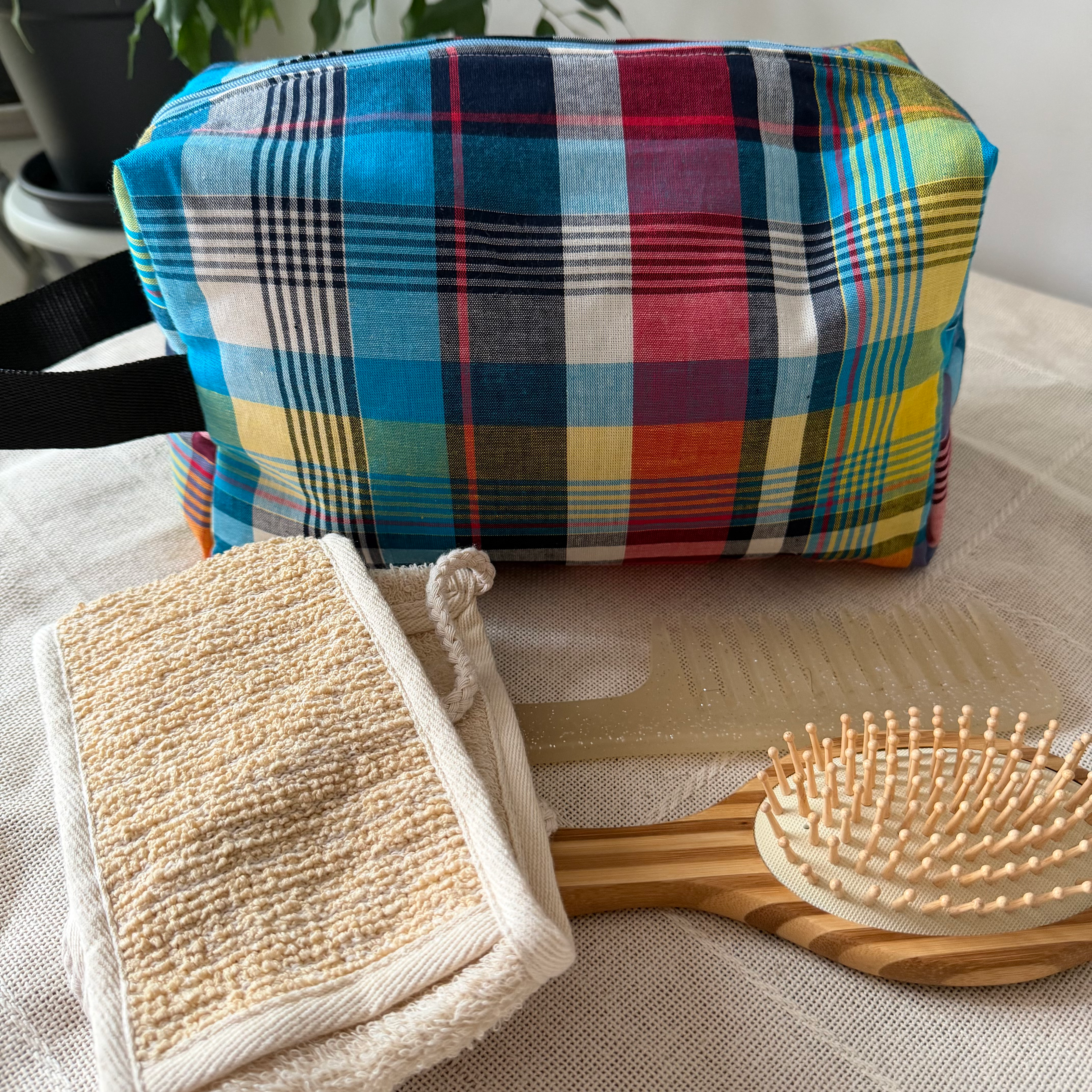 Trousse de toilette madras bleu