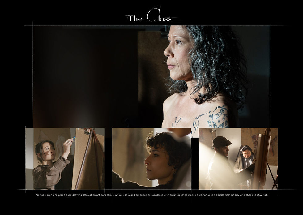 Brightly lit silhouette of the female lead actresses in a film still of a health advocacy ad campaign by a NY Set Designer.