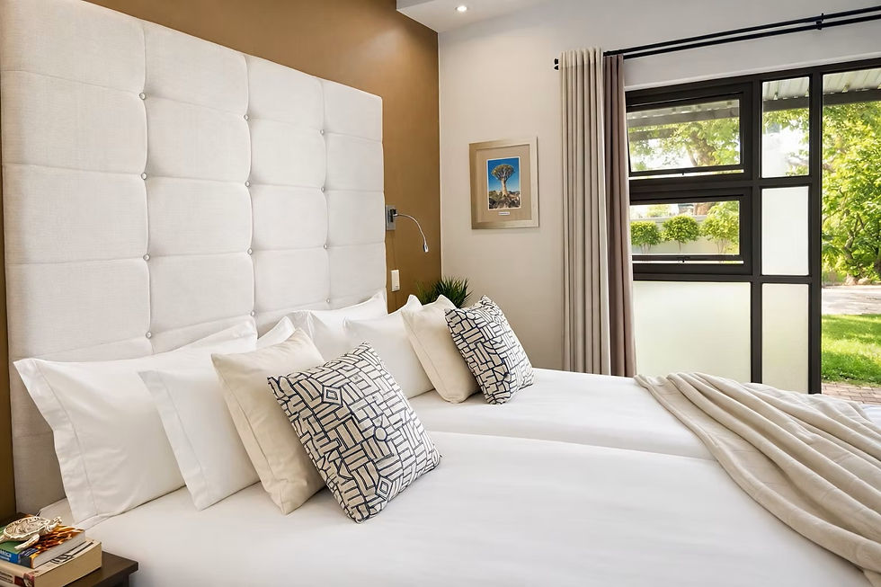 Classic King Guest Room with modern African decor at Monte Bello Guesthouse