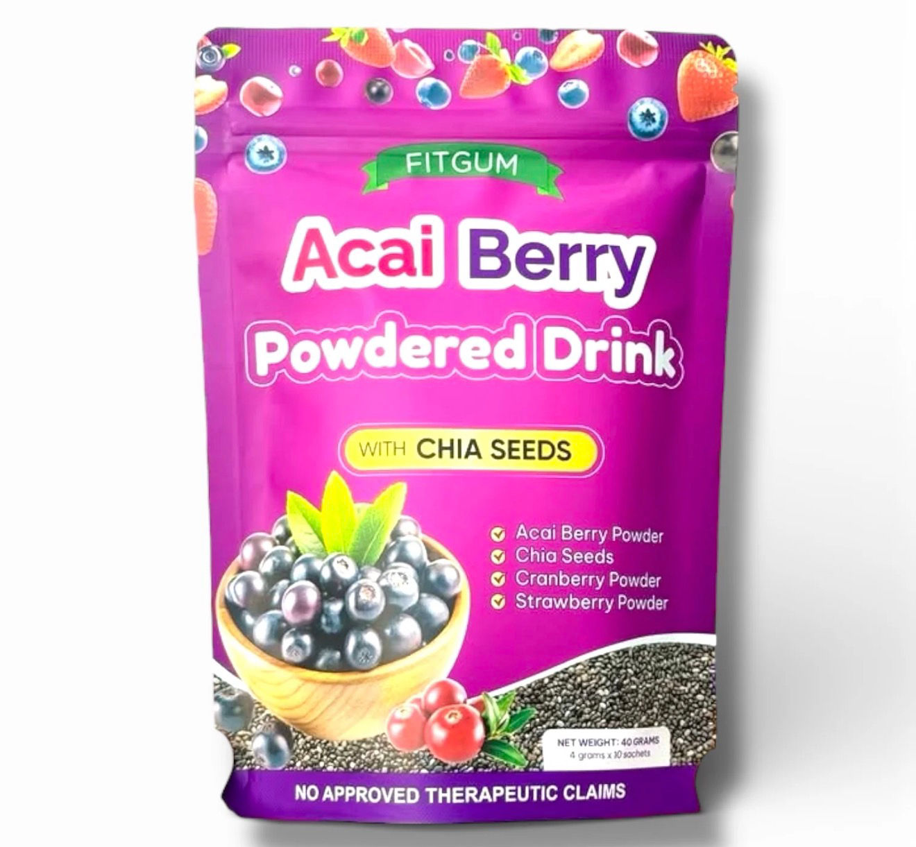 Fitgum Acai Berry Powdered Drink w/ Chia Seeds |10s