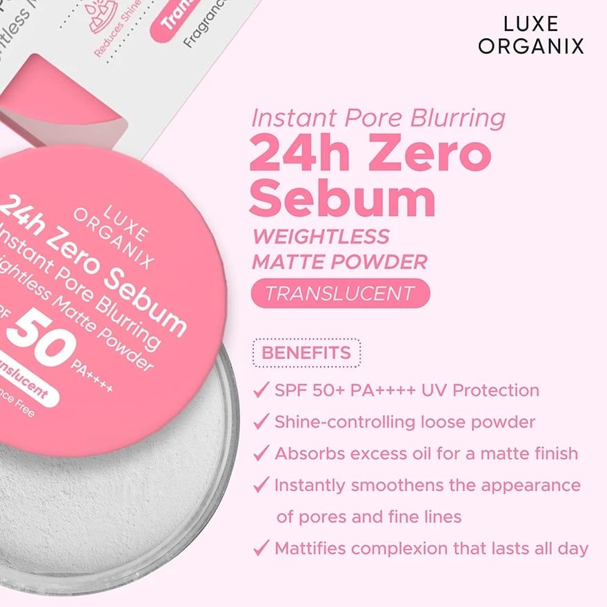 Thumbnail: LUXE ORGANIX 24H Zero Sebum Instant Pore Blurring Matte Powder  (Translucent)