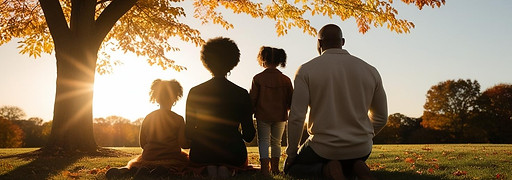 Necesito una imagen de fotografÃa, una familia de espaldas sentada al lado de un árbol fro
