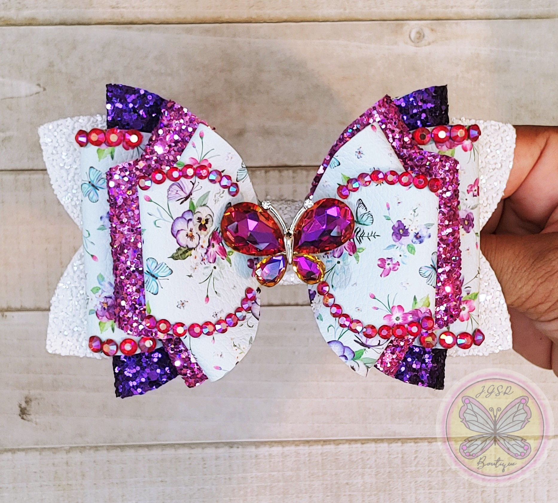 Purple Floral Butterfly Hair Bow