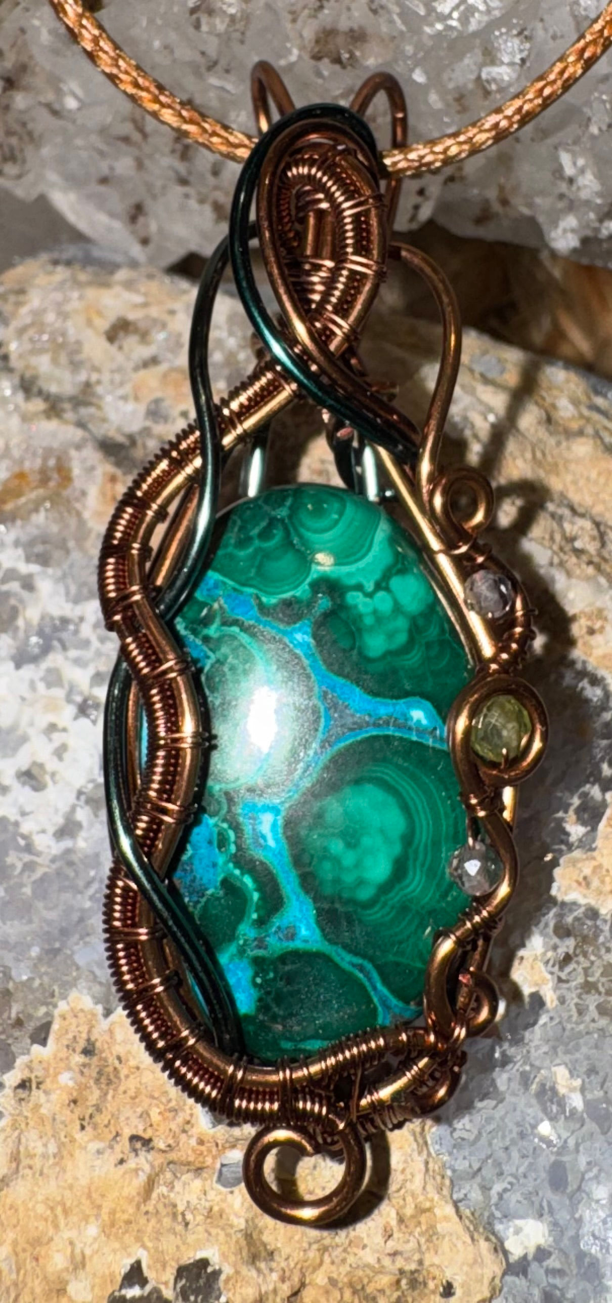 LUNA & GRACE MALACHITE & CHRYSOCOLLA w/PREHNITE & TURQUOISE gemmies