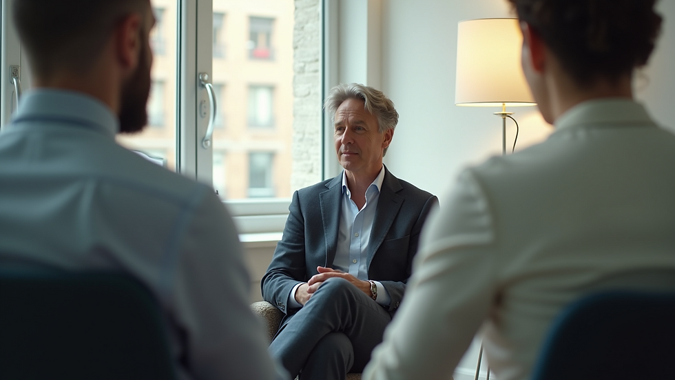 Eye-level view of a person sitting in a counselling session
