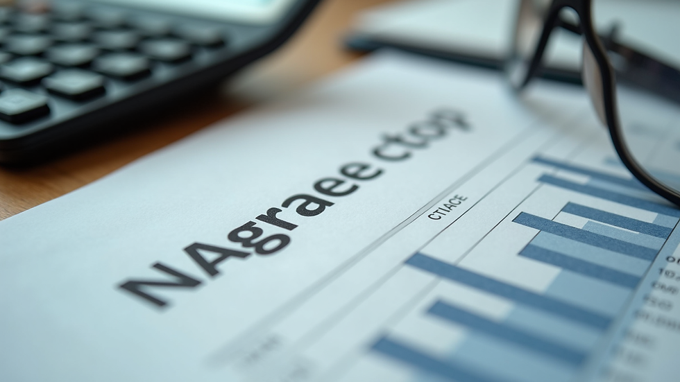 Close-up view of legal documents and calculator on a desk