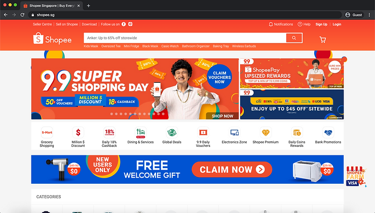 Shopee website interface updated to include 9.9 promotions
