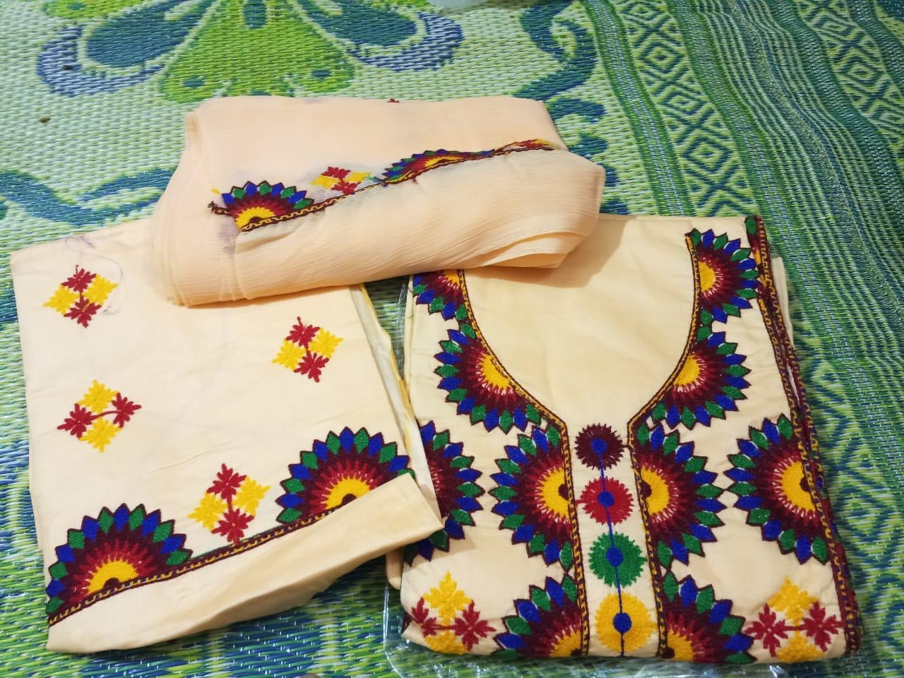 Embroidery 3 piece cotton suit